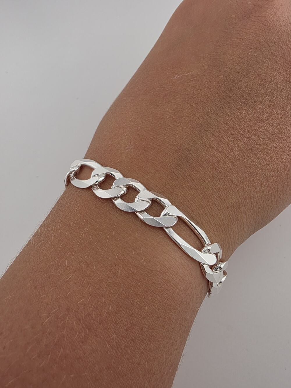 Brand New Italian Sterling Silver 925 Figaro Link 11 MM Bracelet 8.5''